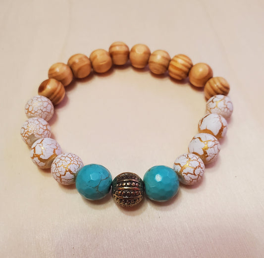 Venus Glam by Cardona Blue White Semi Precious Stones with Wood Beads Metal Accent