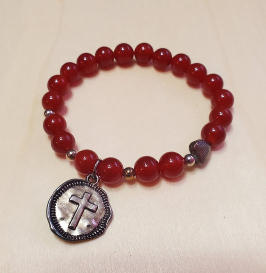 Venus Glam by Cardona Red Semi-Precious Stones, Metal Spacers and Cross Charm