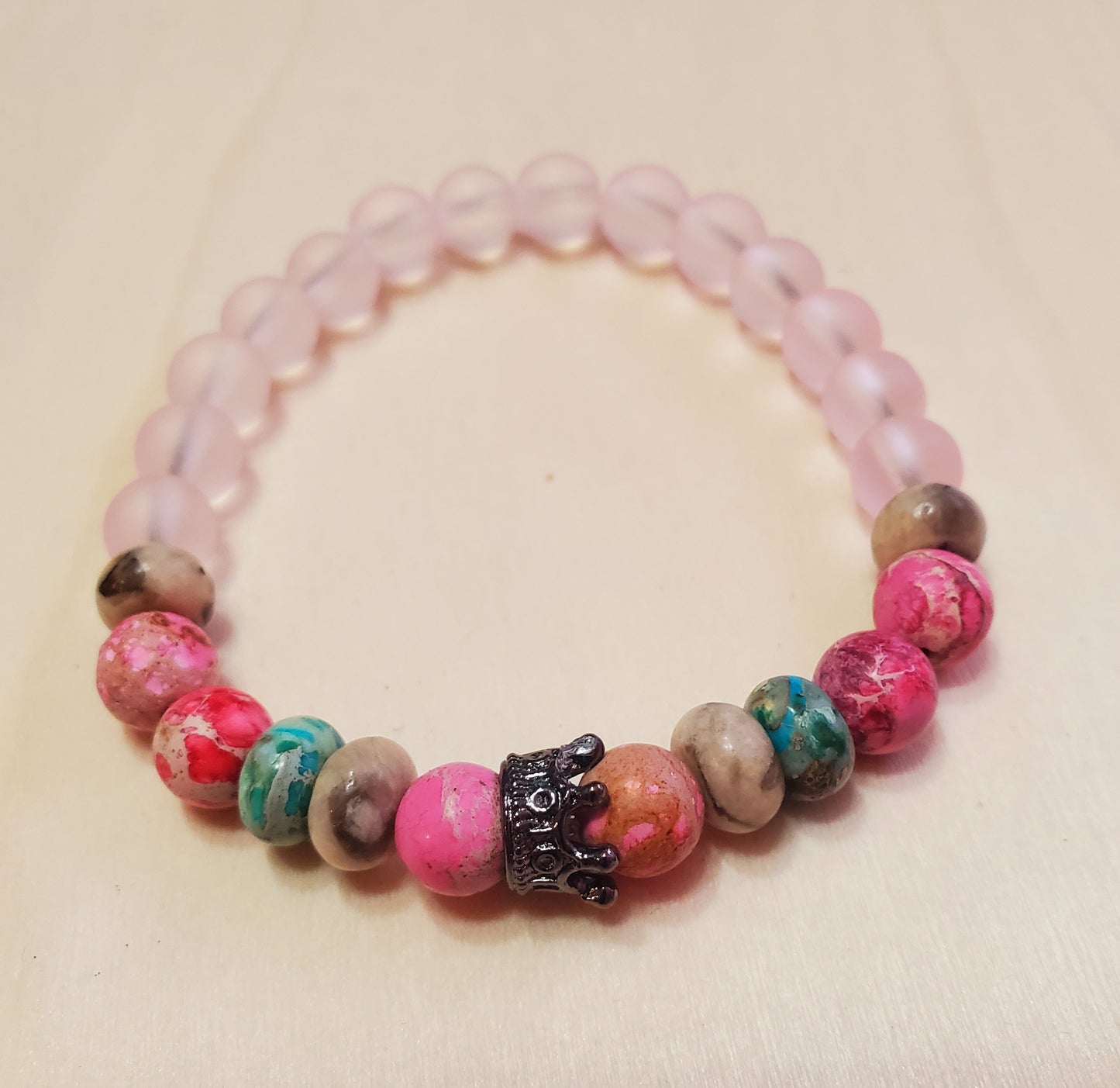 Venus Glam by Cardona Metal Crown with Pink, Turquoise Semi-Precious Stones Bracelet