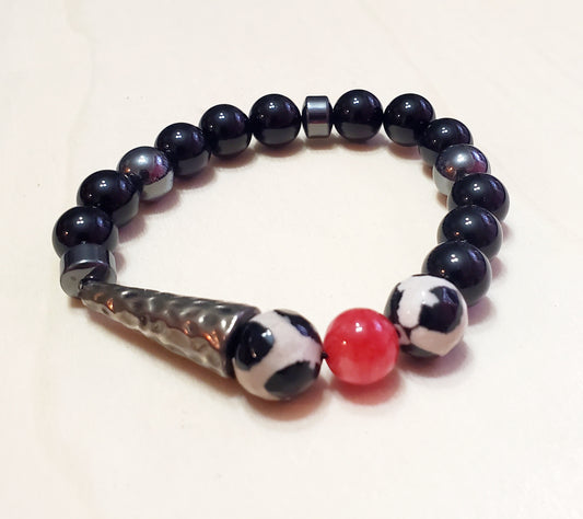 Venus Glam by Cardona Metal Cone, Black and Red Beaded Bracelet