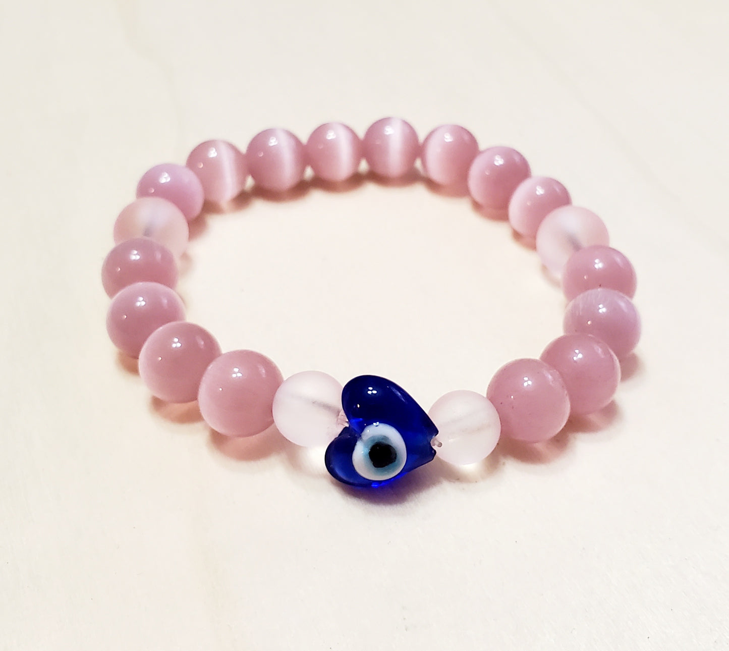 Venus Glam by Cardona Bracelet with Pink and Clear Semi-Precious Stones with Dark Blue Evil Eye