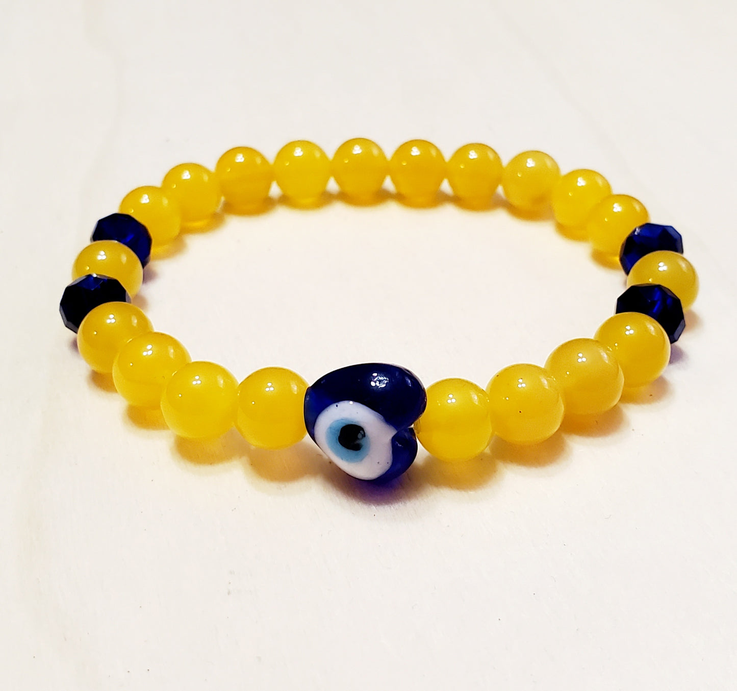 Venus Glam by Cardona Yellow Semi-Precious Stone Beads with Dark Blue Evil Eye