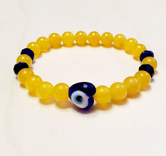 Venus Glam by Cardona Yellow Semi-Precious Stone Beads with Dark Blue Evil Eye