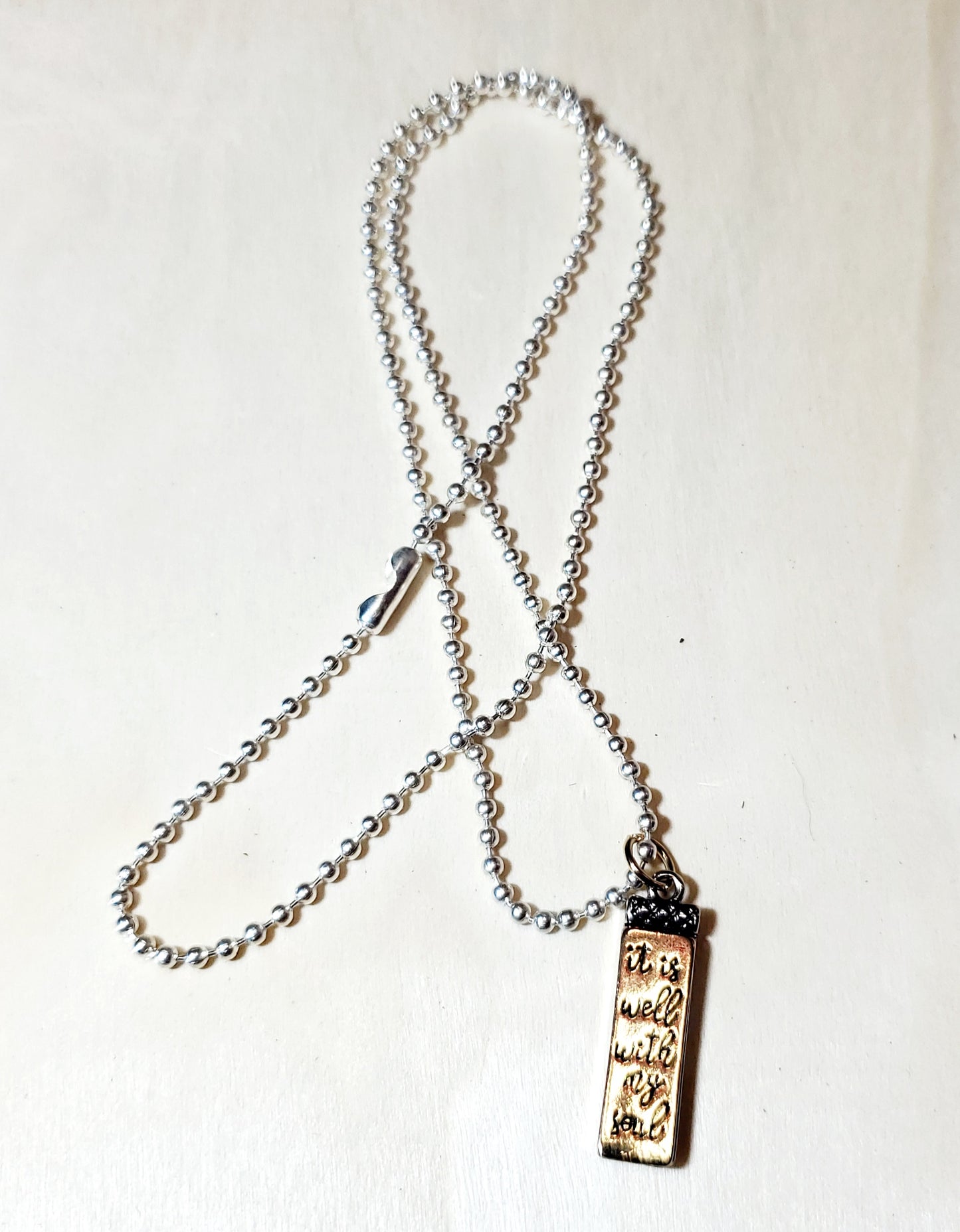 Venus Glam by Cardona 18" Silver Metal Tone Ball Chain with Pendant engraved "It's Well with My Soul".