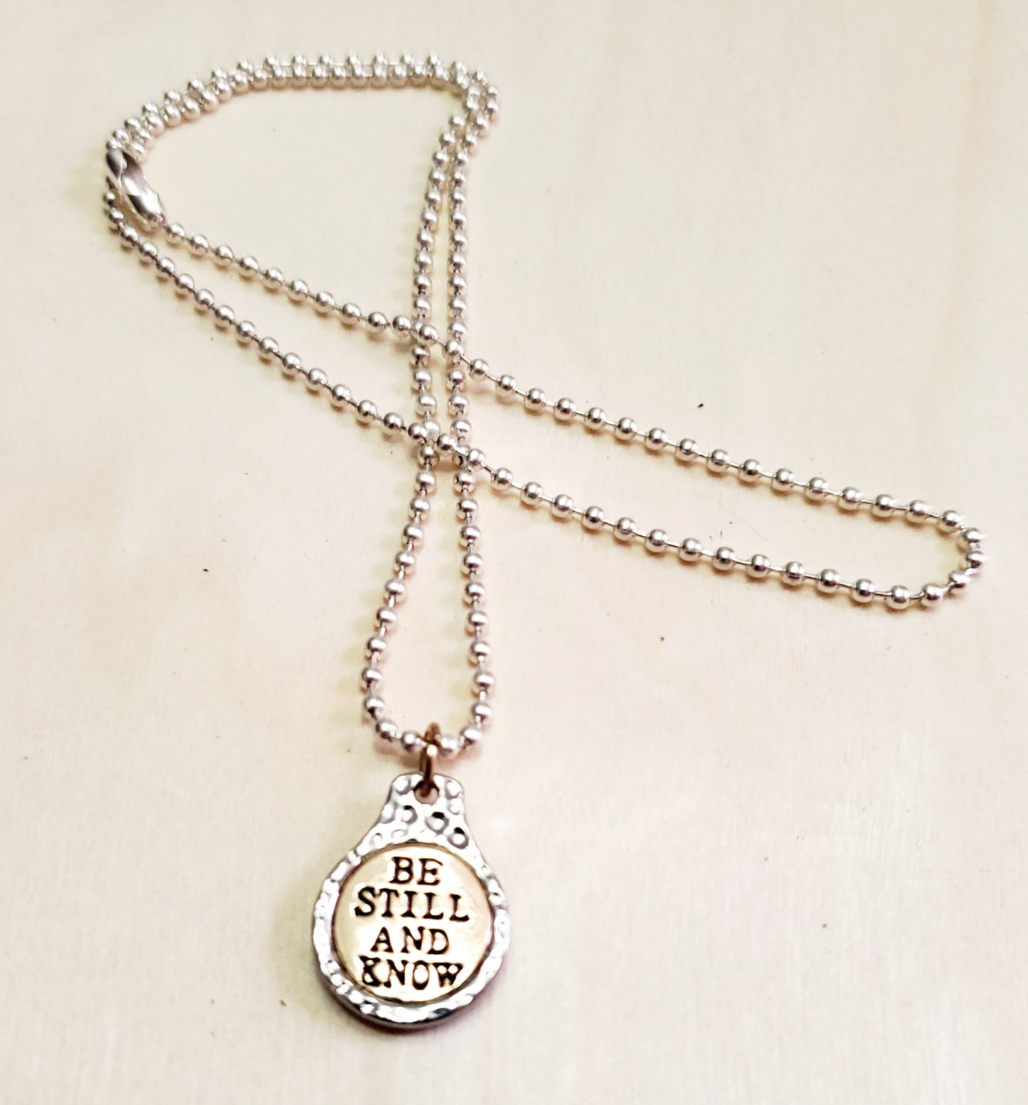 Venus Glam by Cardona 18" Silver Metal Tone Ball Chain and Pendant engraved " Be Still and Know"