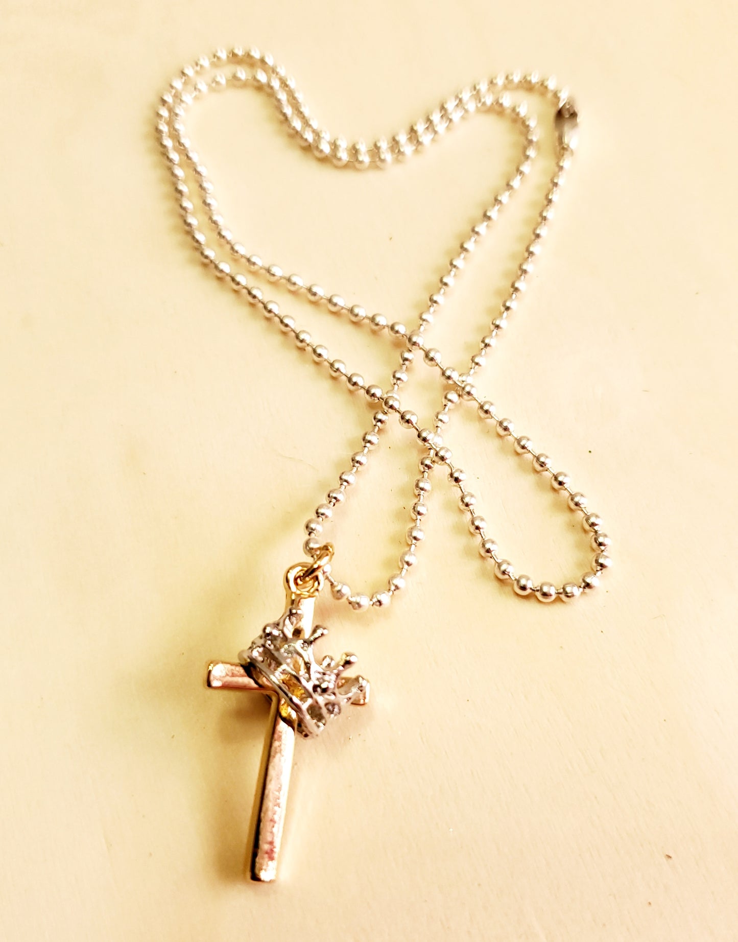 Venus Glam by Cardona 18" Silver Metal Tone Ball Chain with Cross and Crown Pendant.