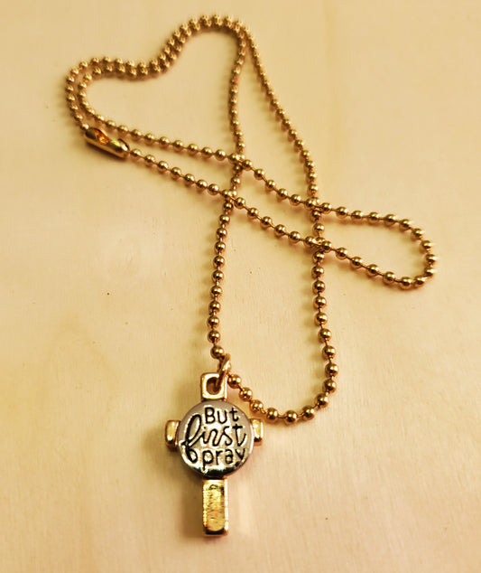 Venus Glam by Cardona 18" Gold Tone Metal Necklace, Ball Chain, Cross Pendant and Inscription