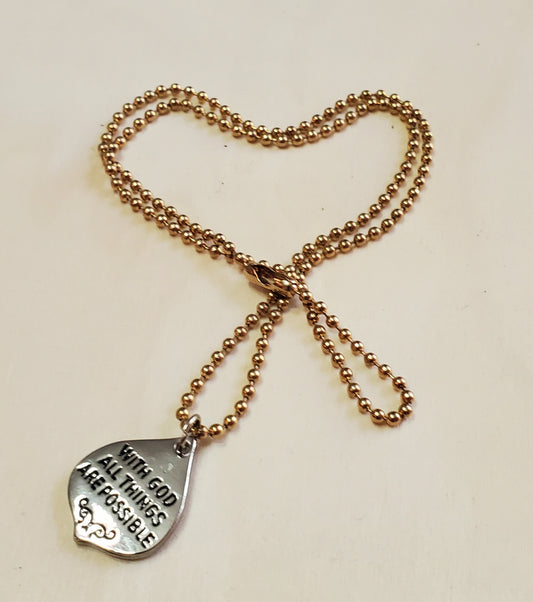 Venus Glam by Cardona 18" Gold Tone Ball Chain with Pendant engraved "With God All Things Are Possible".