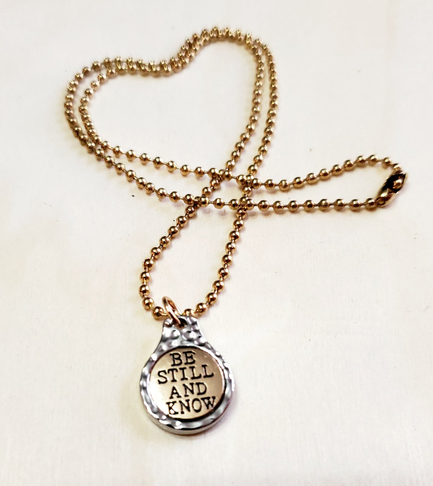 Venus Glam by Cardona 18" Gold Metal Tone Ball Chain with Pendant engraved "Be Still and Know".