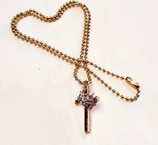 Venus Glam by Cardona 18" Gold Metal Tone Ball Chain with Cross and silver tone crown.