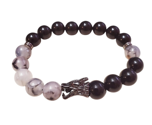 Venus Glam by Cardona Dragon Head Metal Accent Bracelet with Black and White Beads and spacers