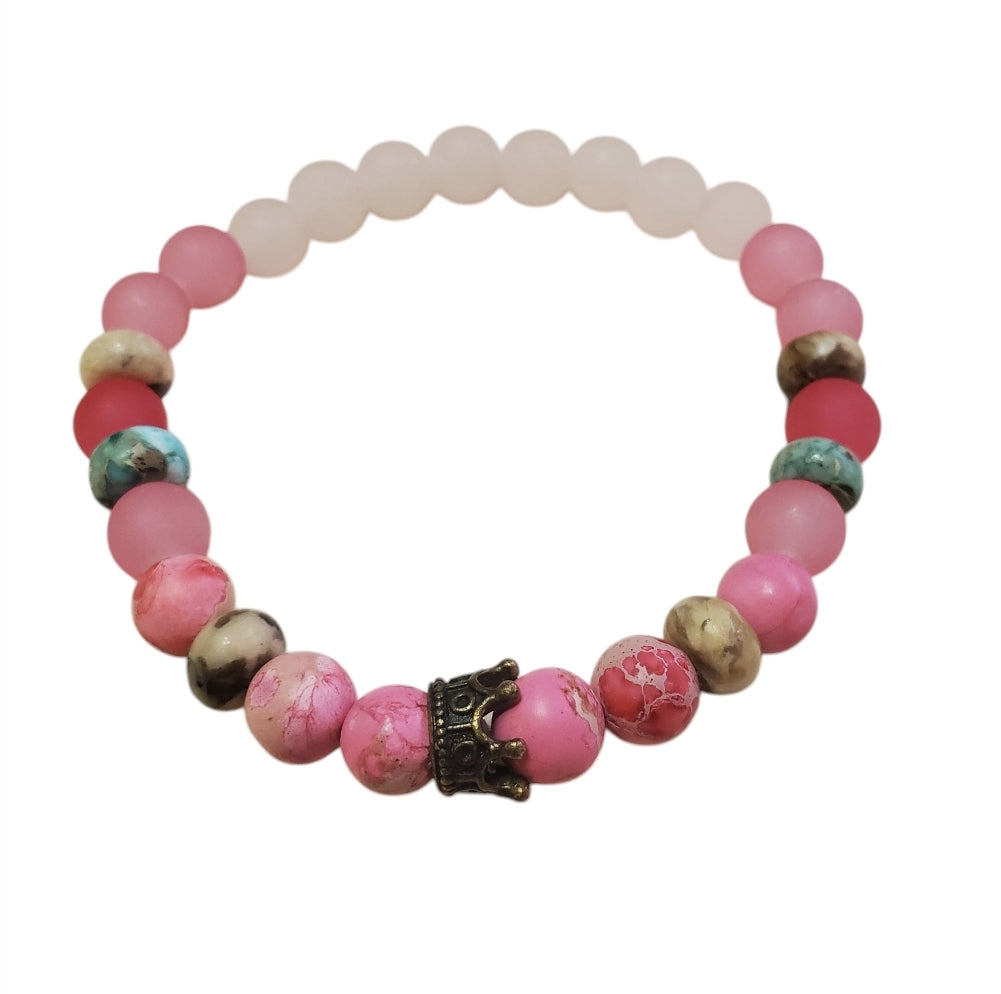 Venus Glam by Cardona Metal Crown with Pink, Turquoise Semi-Precious Stones Bracelet