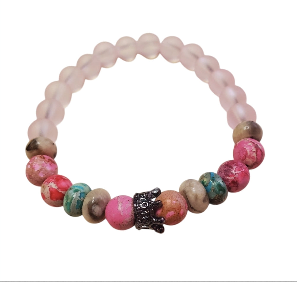 Venus Glam by Cardona Metal Crown with Pink, Turquoise Semi-Precious Stones Bracelet