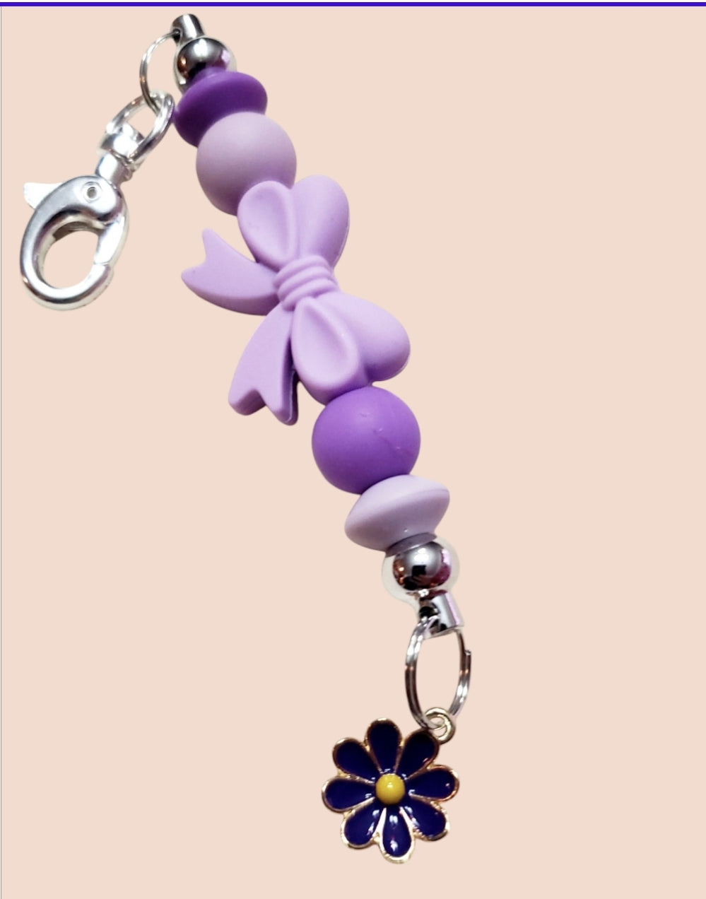 Venus Glam by Cardona Silicone Bag Tag Purple Bow and Beads