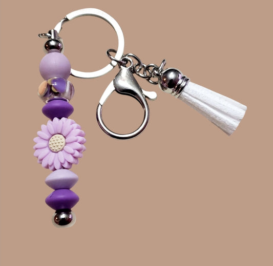 Venus Glam by Cardona Silicone Bag Tag Key Chain Purple White Tassel.