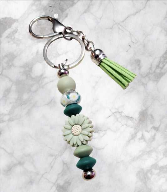 Venus Glam by Cardona Silicone Bag Tag Key Chain Turquoise Green Tassel Acrylic Bead