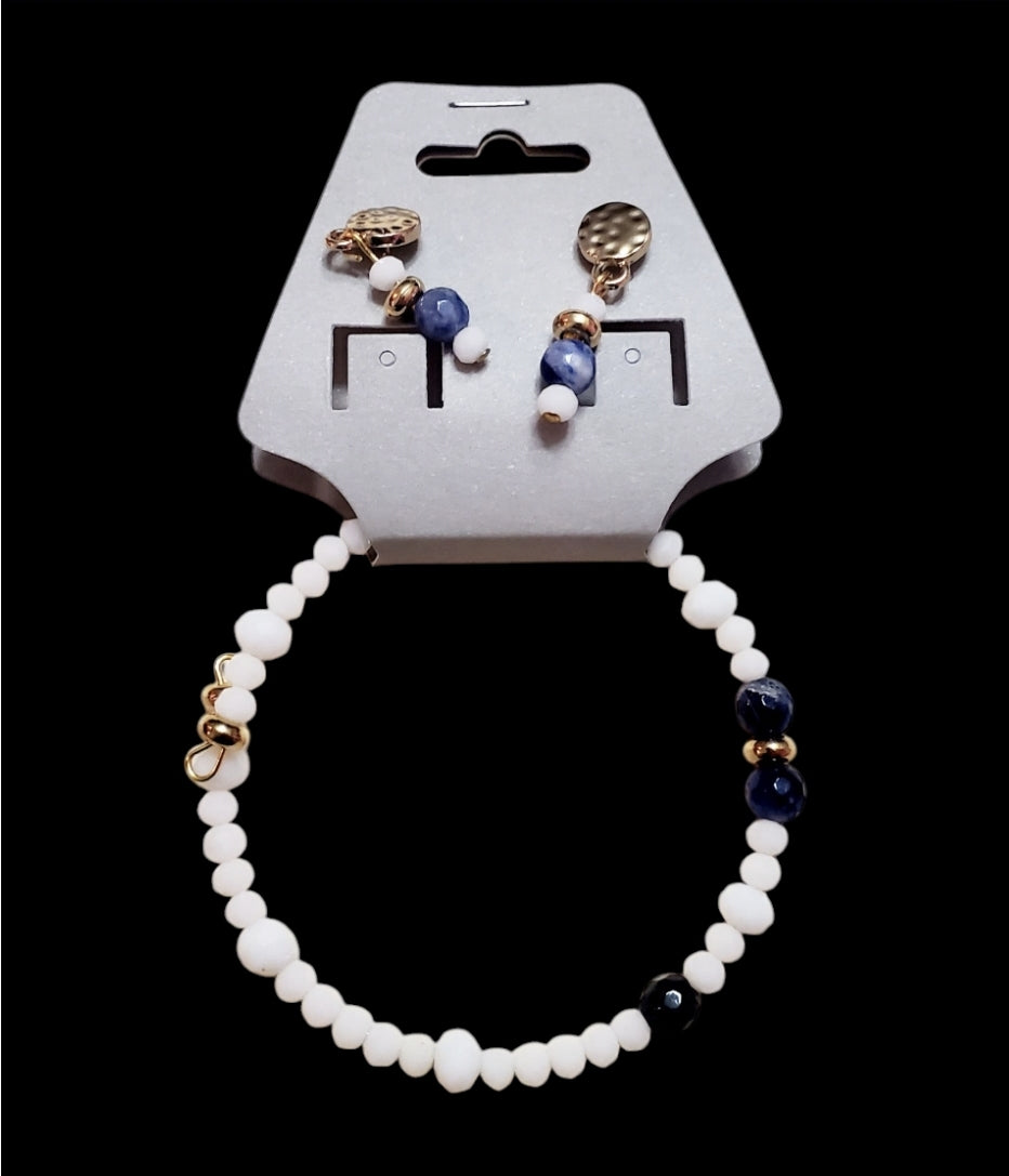 Venus Glam by Cardona Matching Set White and Blue Bracelet & Earrings