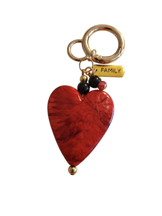 Venus Glam by Cardona Red Heart Key Chain Family Gold Metal Tag