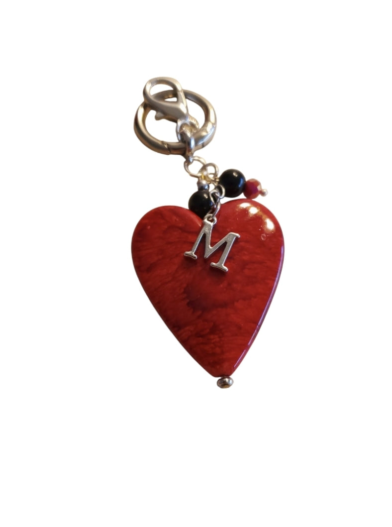 Venus Glam by Cardona Red Heart Key Chain Bag Tag with Letter M