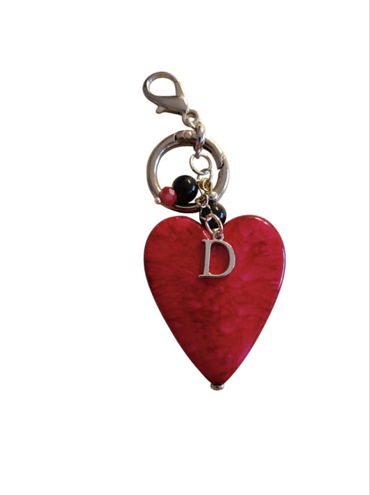 Venus Glam by Cardona Red Heart Key Chain Gold Metal Letter D