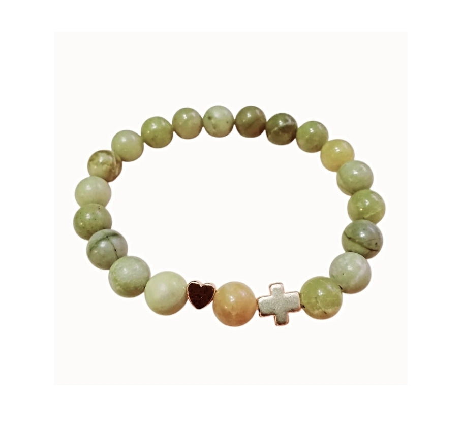 Venus Glam by Cardona Lime Green Semi Precious Stone with Cross and Heart Charms