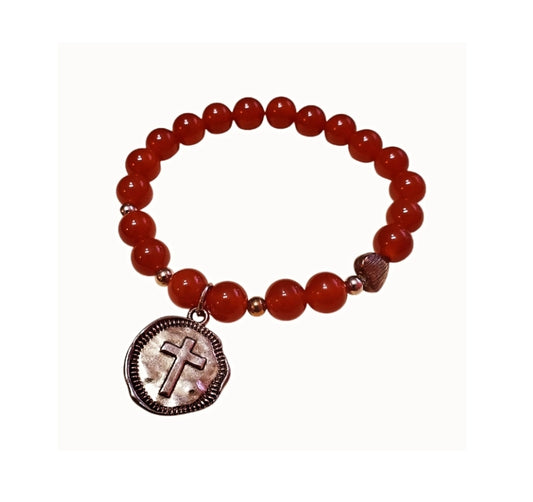 Venus Glam by Cardona Red Semi-Precious Stones, Metal Spacers and Cross Charm